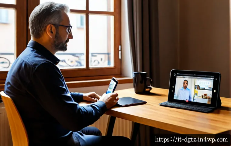 Home 17 디지털 네트워킹의 기초 필수 요소 정리하기 - Photorealistic home office in Milan, middle-aged Italian professional joining a video meeting on a l...